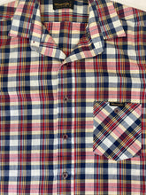 Vintage 70s Wrangler red blue beige short sleeve western check shirt size medium